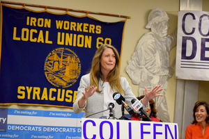 Democrat Colleen Deacon, who is currently attempting to upset Rep. John Katko (R-N.Y.) in New York's 24th Congressional District race, spoke at a Democratic 